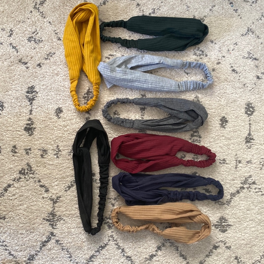 8 solid color headbands with knot detail, cotton with ribbing